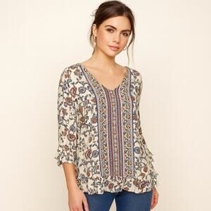 Cynthia Rowley Boho Floral Print Rayon Ruffle Top Blouse S